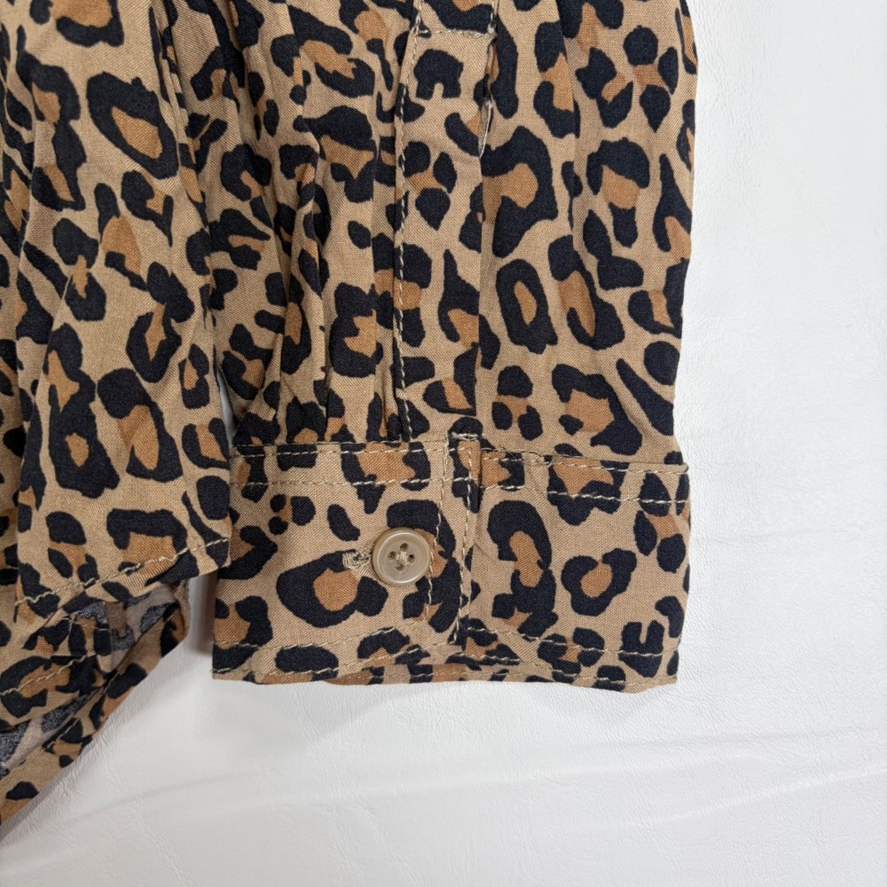 Beachlunchlounge Leopard Print Button Down Shirt Viscose Tan Black Small Flowy - Picture 3 of 8